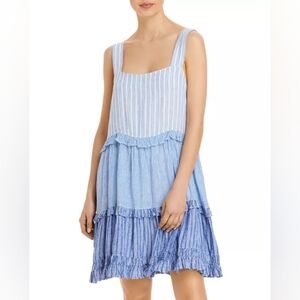 Rails Blue & White Striped Sandy Ruffled A-Line Linen Mini Dress Size Small